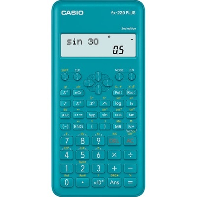 Calculadora científica azul-turquesa CASIO fx-220 PLUS com visor digital