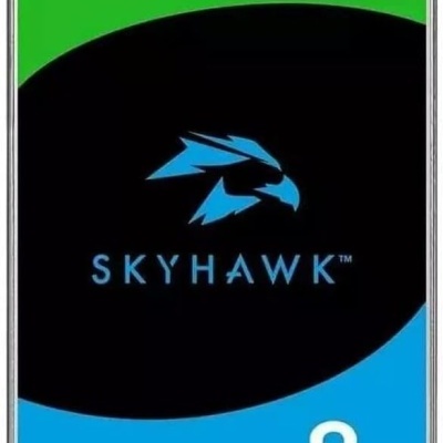 Disco rígido Seagate SkyHawk 8TB com design preto, verde e azul