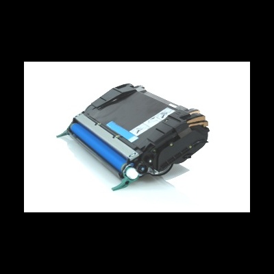 Cartucho de impressora reciclado preto com rolo azul e etiquetas brancas