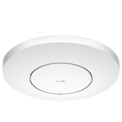 Ponto de acesso sem fios Cudy branco circular com anel central rebaixado e LED azul