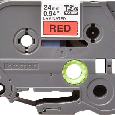Cartucho de fita laminada Brother vermelho 24 mm em carcaça cinzenta