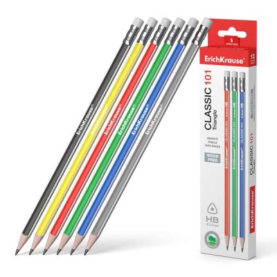 Conjunto de lápis de grafite coloridos ErichKrause Classic 101 com borracha