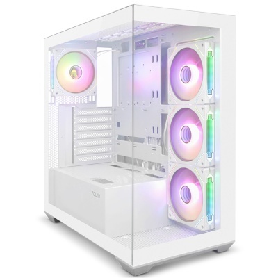 Gaveta de computador branco com ventoinhas RGB e painel de vidro temperado