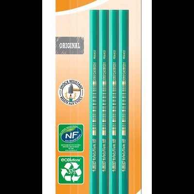 Pack de quatro lápis BIC Evolution verdes embalados