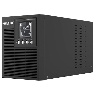 Equipamento eletrónico preto com painel digital e botões, marca PHASAK