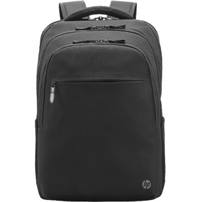 mochila preta com vários compartimentos e logótipo HP