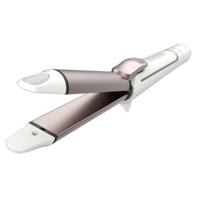 Prancha de cabelo branca e rosa metálico com alavanca