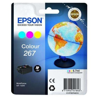 Embalagem de tinta Epson Colour 267 para impressora WorkForce WF-100W, 6,7ml com globo terrestre
