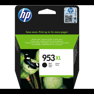 Embalagem de cartucho de tinta HP 953XL preto com imagem de borboleta e folhas