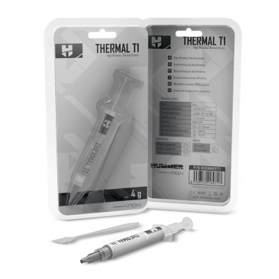 Pasta térmica em seringa com embalagem plástica cinza e espátula