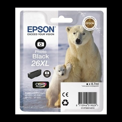 Cartucho de tinta Epson preto 26XL com imagem de ursos polares