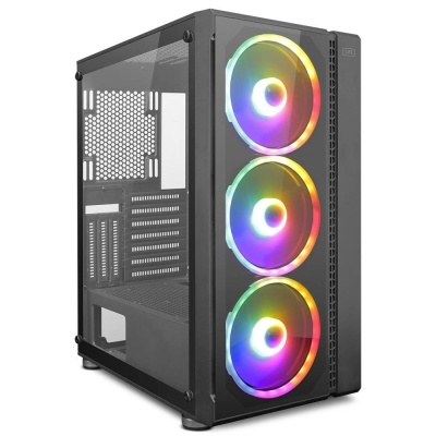 Caixa de computador ATX preta com ventoinhas RGB frontais