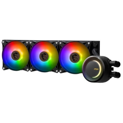 Sistema de arrefecimento líquido para PC com três ventoinhas RGB e bomba iluminada msi