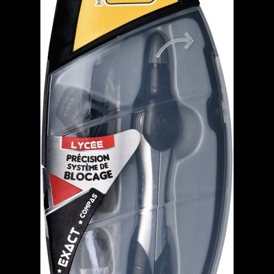 Estojo de compasso BIC com tampa transparente e rótulo em francês