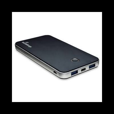 Power bank preto com três portas USB e texto FView 10000mAh