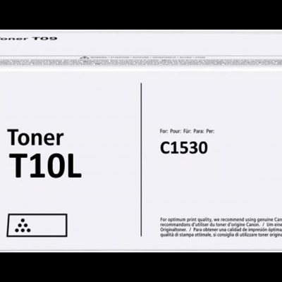 Caixa branca de toner Canon T10L com texto preto e selo Canon Genuine