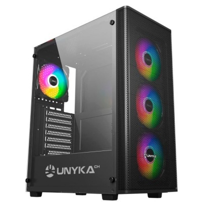 Caixa de computador UNYKA CH com luzes RGB e vidro temperado