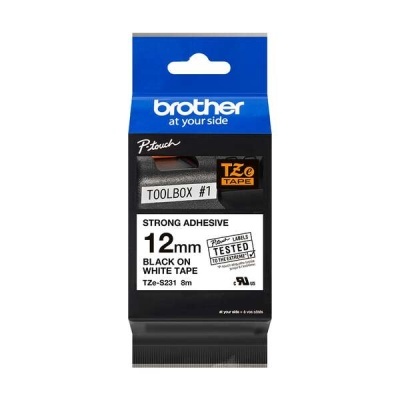 Embalagem de fita etiquetadora Brother P-touch 12 mm preta em fita branca