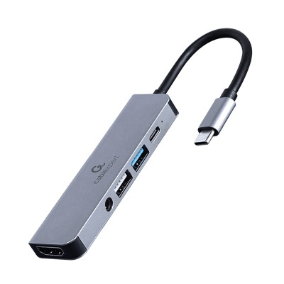 Adaptador USB-C cinza com múltiplas portas da cablexpert