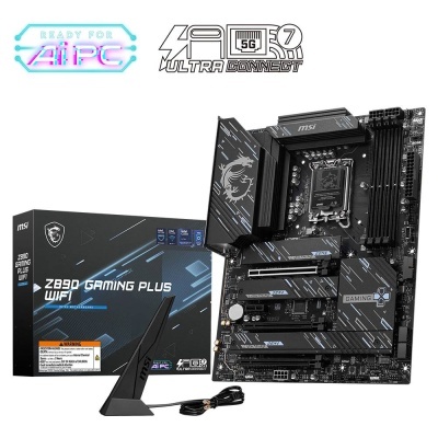 Placa-mãe MSI Z390 GAMING PLUS WIFI com antena e caixa