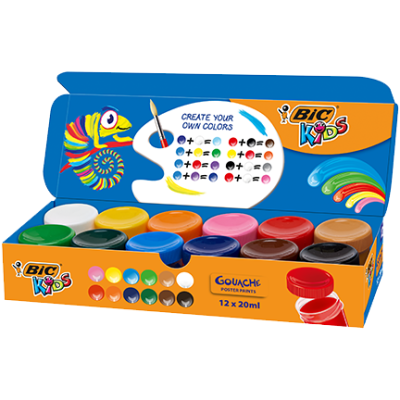 Conjunto BIC Kids Gouache com 12 frascos de tinta poster colorida