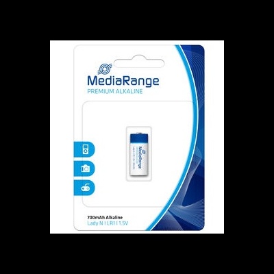 Embalagem branca e azul de pilha alcalina MediaRange Lady N LR11
