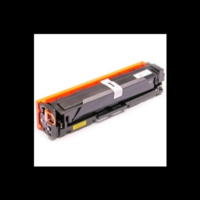 Toner preto para impressora com detalhes em laranja sobre fundo branco