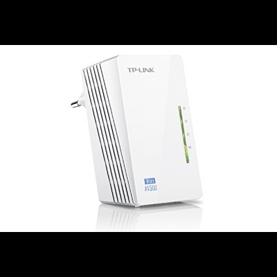 Repetidor Wi-Fi TP-LINK branco com luzes indicadoras verdes