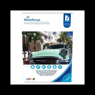 Pacote de papel fotográfico MediaRange com imagem de carro clássico verde e texto em branco e azul