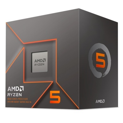 Caixa do processador AMD Ryzen 5 série 8000 cinza com detalhes em laranja