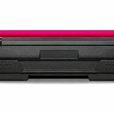 Cartucho de toner preto com cilindro rosa sobre fundo branco