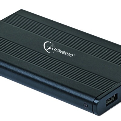 Estojo externo para disco rígido preto com logótipo GEMBIRD e porta USB