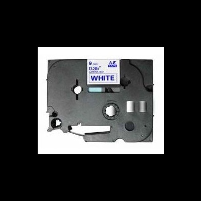 Fita de rotulador laminada branca com suporte plástico preto e etiqueta azul e branca