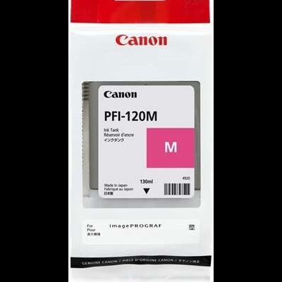 Recarga de tinta Canon PFI-120M magenta em embalagem branca e vermelha