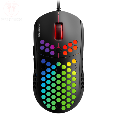 Rato gaming PANTECH LUX SERIES preto com iluminação RGB e padrão de favo de mel
