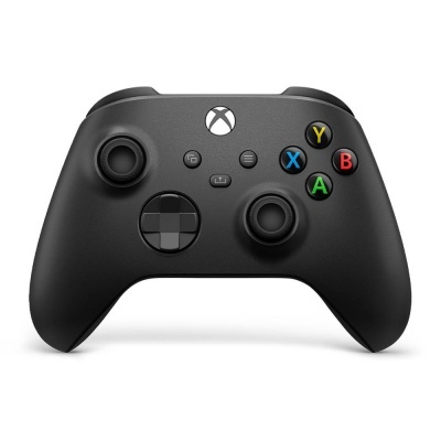 Comando de videojogo Xbox preto com botões coloridos e fundo branco
