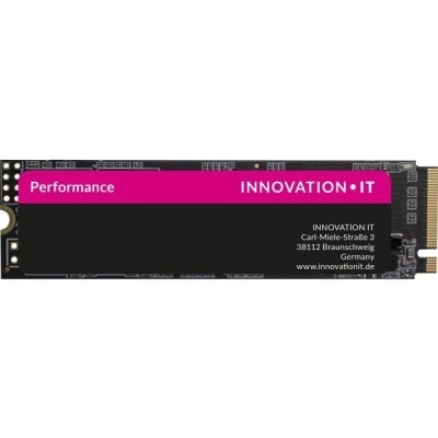 Disco SSD M.2 preto com etiqueta rosa e preta e texto branco