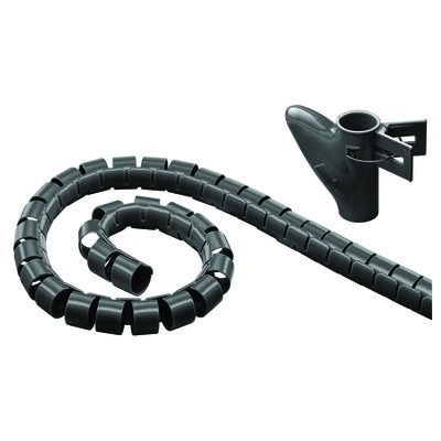 Organizador de cabos em espiral preto com suporte de montagem