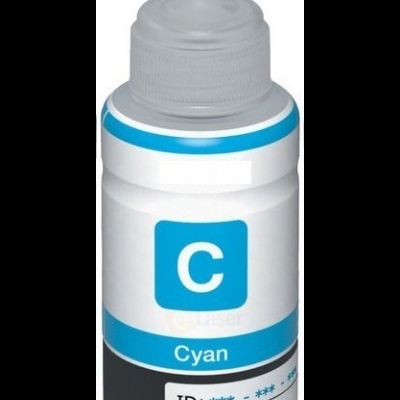 Garrafas de tinta para impressora ciano com rótulo azul e branco