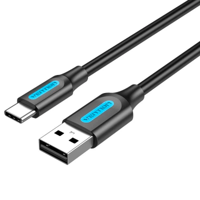 Cabo USB preto com conectores USB-A e USB-C e marca VENTION
