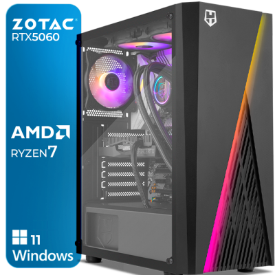 Computador de secretária preto com iluminação RGB e laterais em vidro temperado