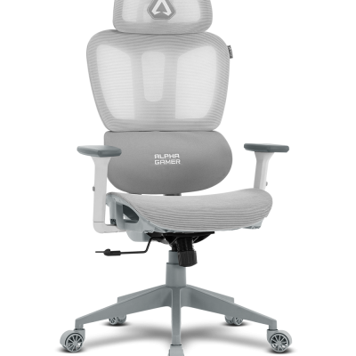 Cadeira ergonómica cinza ALPHA GAMER com rodízios e apoios de braço