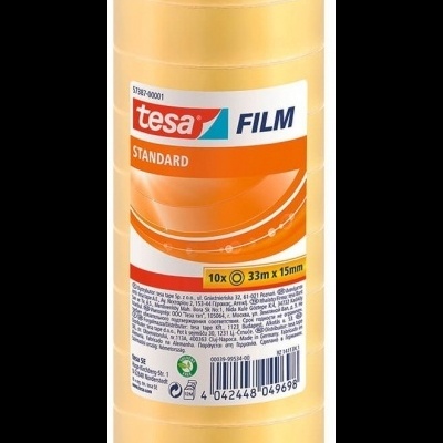 Rolo de fita adesiva transparente Tesa STANDARD com embalagem de 10 unidades.