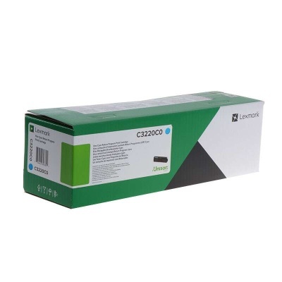 Embalagem de recarga de toner Lexmark C3220C0 em verde, branco e preto