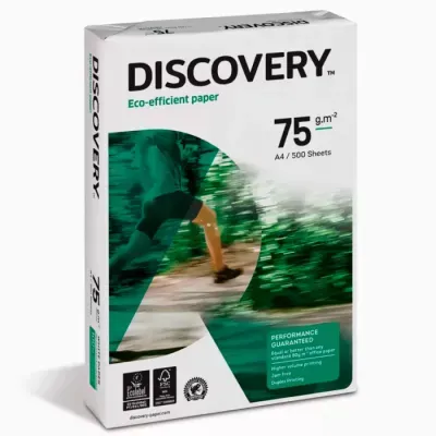 Pack de papel A4 DISCOVERY ecológico 75 g/m² 500 folhas embalagem branca com imagem desportiva