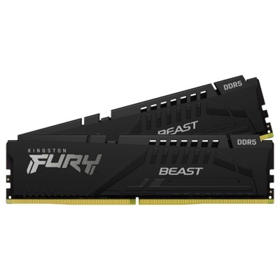 Dois módulos de memória RAM Kingston Fury Beast DDR5 pretos com dissipadores de calor