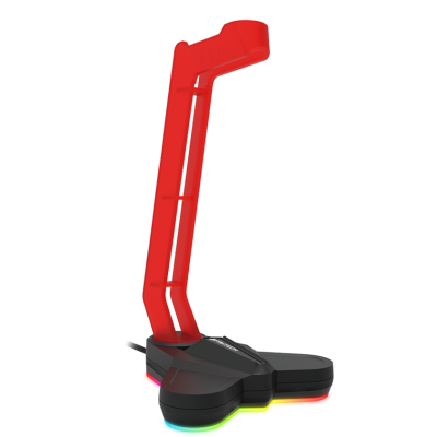 Suporte para auscultadores preto com iluminação RGB e suporte vermelho