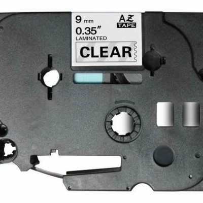 Cassete de fita laminada AZ TAPE preta com etiqueta branca e texto preto