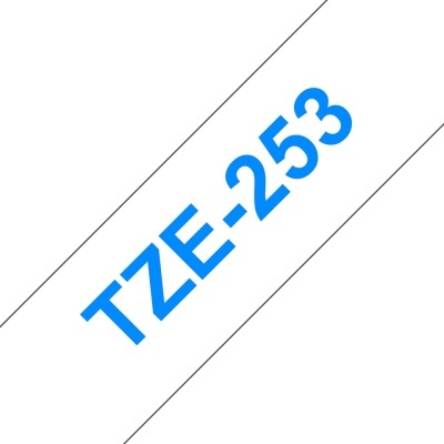 Etiqueta de fita branca com texto azul TZE-253