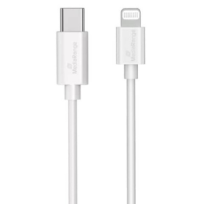 Cabo USB-C para Lightning branco com texto MediaRange